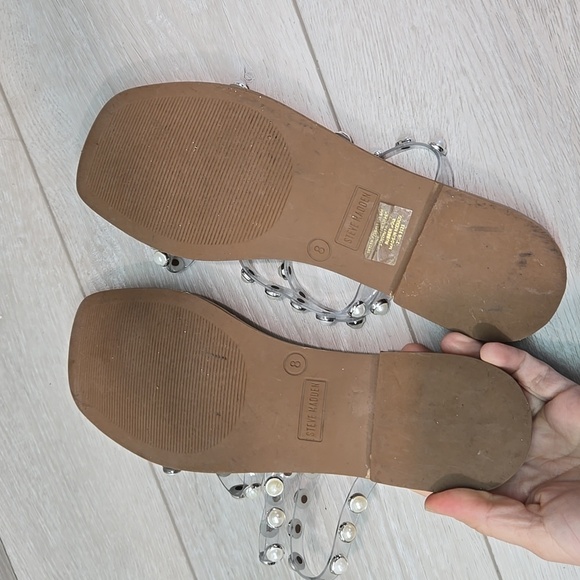 Steve Madden Women's Skyler Pearl Embellished Sandals Shoes Flats Sz 8 - Picture 9 of 10